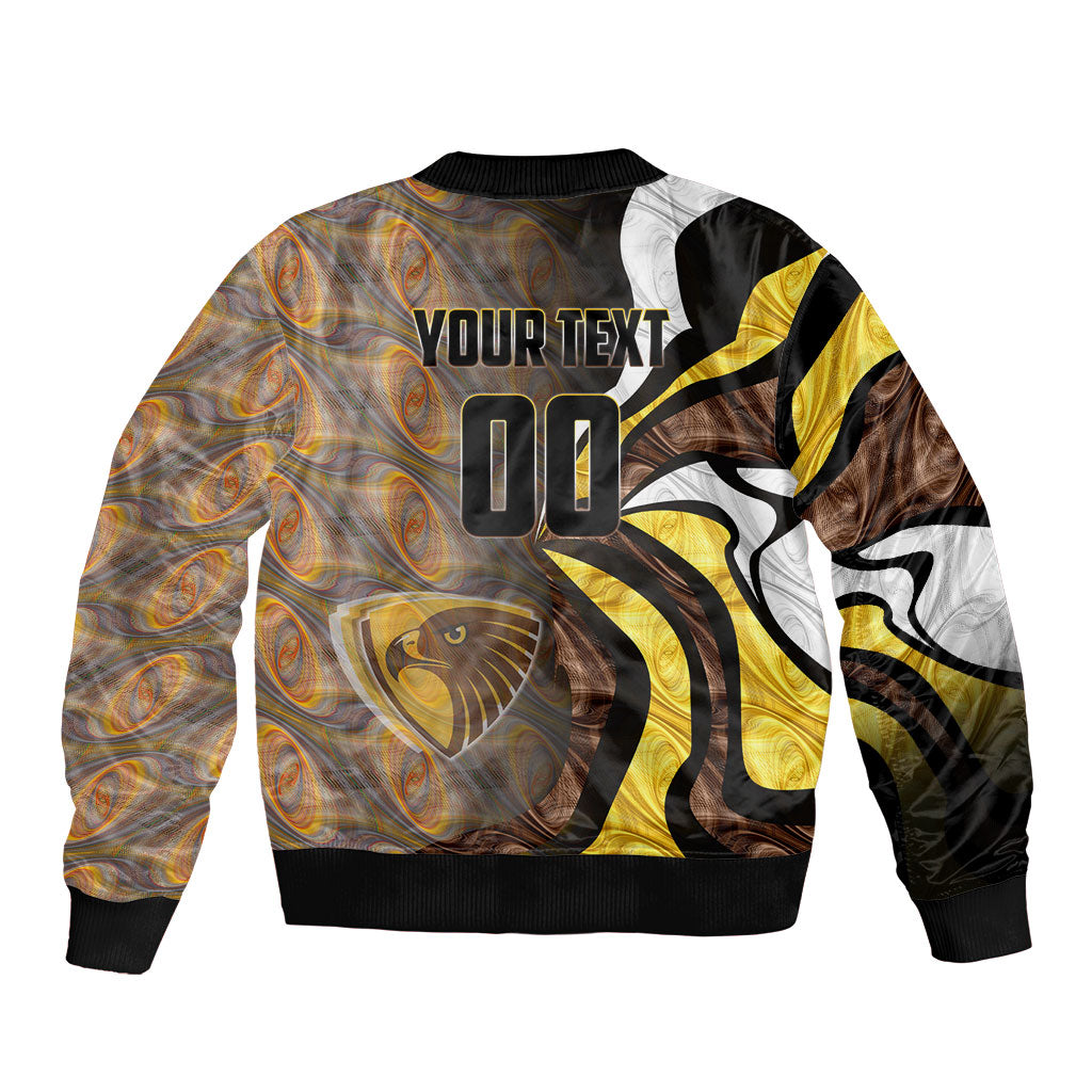 Personalised Hawthorn Hawks Bomber Jacket Trippy Psychedelic Abstract Art Mascot Football Fans