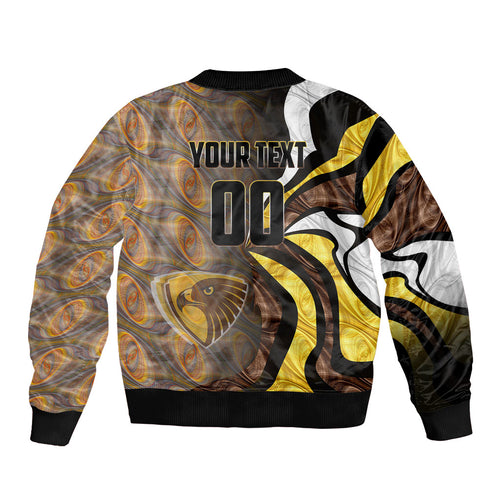 Personalised Hawthorn Hawks Bomber Jacket Trippy Psychedelic Abstract Art Mascot Football Fans