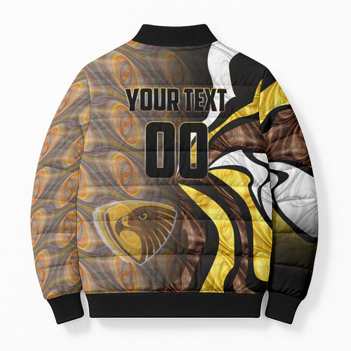 Personalised Hawthorn Hawks Bomber Puffer Jacket Trippy Psychedelic Abstract Art Mascot Football Fans
