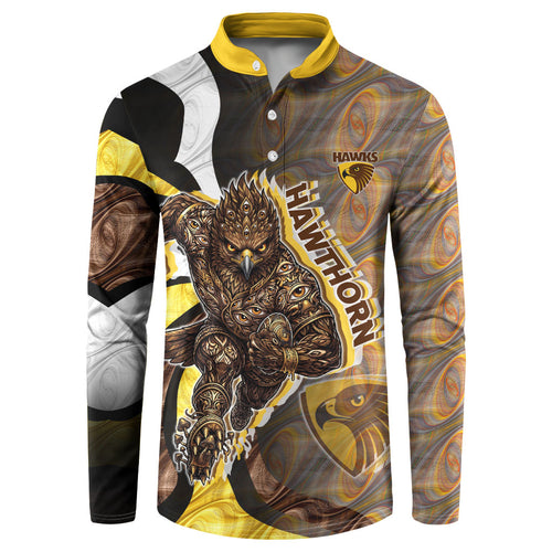 Personalised Hawthorn Hawks Button Sweatshirt Trippy Psychedelic Abstract Art Mascot Football Fans