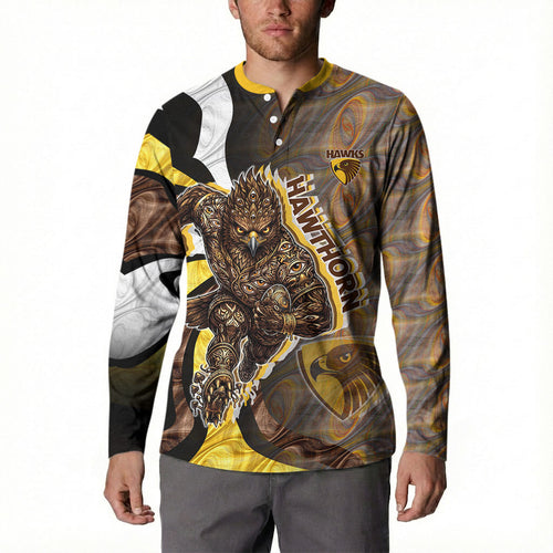 Personalised Hawthorn Hawks Button Sweatshirt Trippy Psychedelic Abstract Art Mascot Football Fans