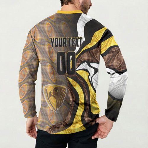 Personalised Hawthorn Hawks Button Sweatshirt Trippy Psychedelic Abstract Art Mascot Football Fans