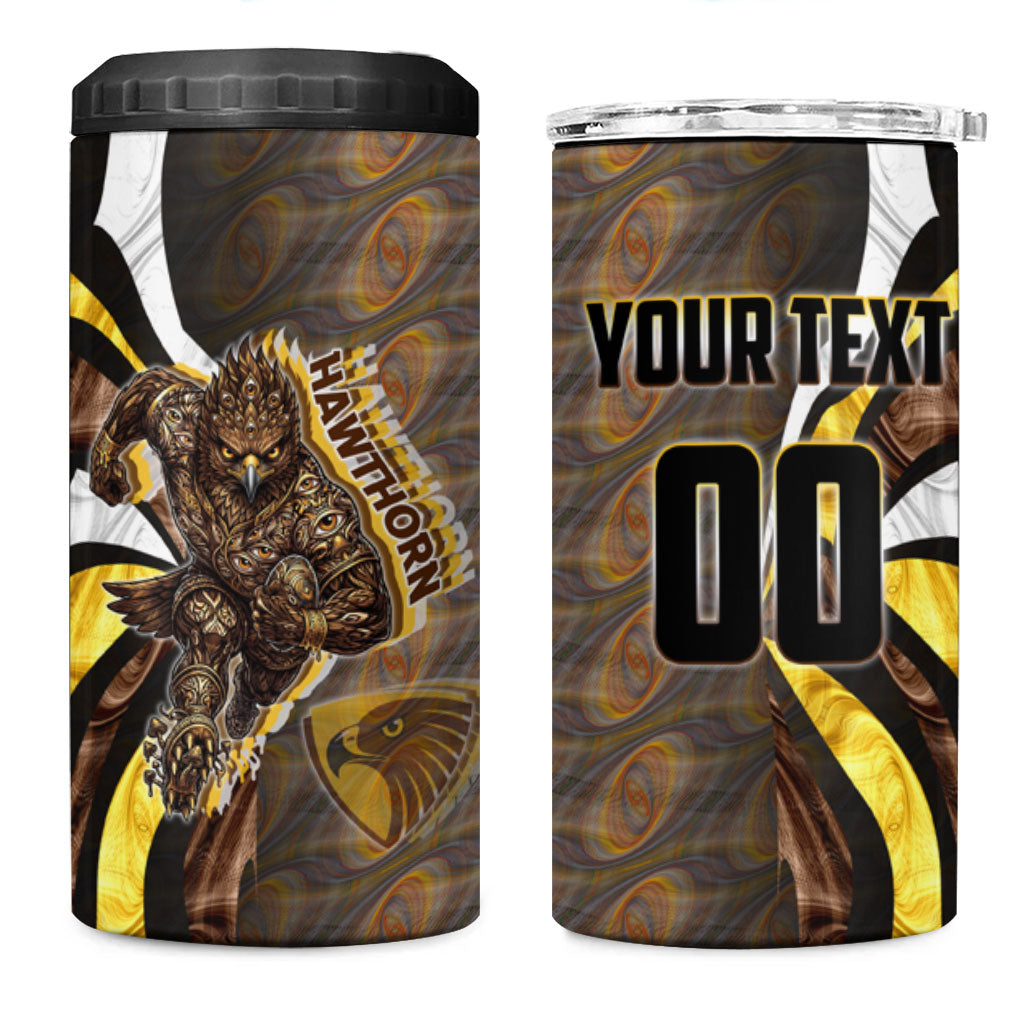 Personalised Hawthorn Hawks 4 in 1 Can Cooler Tumbler Trippy Psychedelic Abstract Art Mascot Football Fans