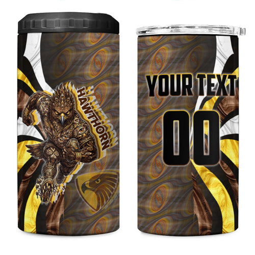 Personalised Hawthorn Hawks 4 in 1 Can Cooler Tumbler Trippy Psychedelic Abstract Art Mascot Football Fans