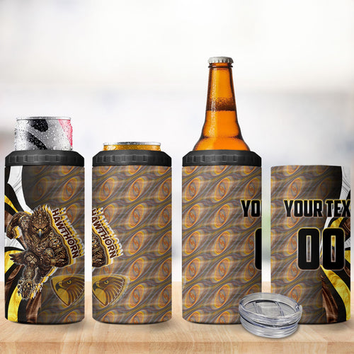 Personalised Hawthorn Hawks 4 in 1 Can Cooler Tumbler Trippy Psychedelic Abstract Art Mascot Football Fans