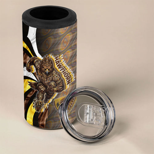 Personalised Hawthorn Hawks 4 in 1 Can Cooler Tumbler Trippy Psychedelic Abstract Art Mascot Football Fans