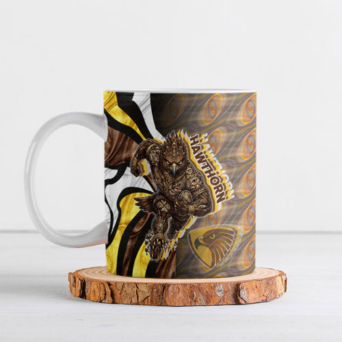 Personalised Hawthorn Hawks Ceramic Mug Trippy Psychedelic Abstract Art Mascot Football Fans
