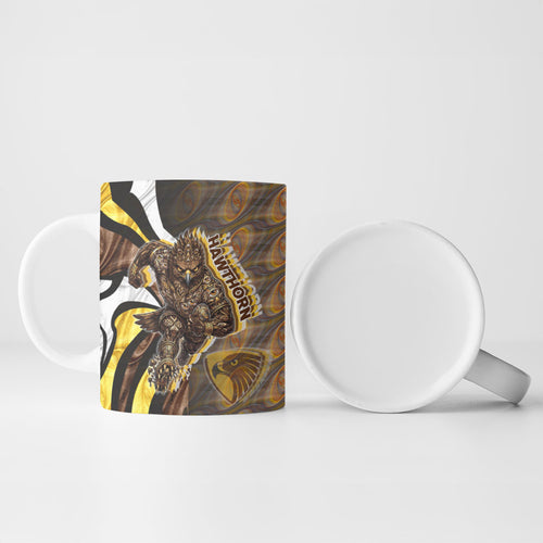 Personalised Hawthorn Hawks Ceramic Mug Trippy Psychedelic Abstract Art Mascot Football Fans