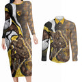 Personalised Hawthorn Hawks Couples Matching Long Sleeve Bodycon Dress and Long Sleeve Button Shirt Trippy Psychedelic Abstract Art Mascot Football Fans