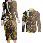 Personalised Hawthorn Hawks Couples Matching Long Sleeve Bodycon Dress and Long Sleeve Button Shirt Trippy Psychedelic Abstract Art Mascot Football Fans