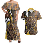 Personalised Hawthorn Hawks Couples Matching Off Shoulder Maxi Dress and Hawaiian Shirt Trippy Psychedelic Abstract Art Mascot Football Fans