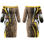 Personalised Hawthorn Hawks Couples Matching Off The Shoulder Long Sleeve Dress and Hawaiian Shirt Trippy Psychedelic Abstract Art Mascot Football Fans