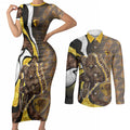 Personalised Hawthorn Hawks Couples Matching Short Sleeve Bodycon Dress and Long Sleeve Button Shirt Trippy Psychedelic Abstract Art Mascot Football Fans