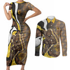 Personalised Hawthorn Hawks Couples Matching Short Sleeve Bodycon Dress and Long Sleeve Button Shirt Trippy Psychedelic Abstract Art Mascot Football Fans