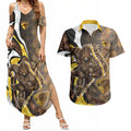 Personalised Hawthorn Hawks Couples Matching Summer Maxi Dress and Hawaiian Shirt Trippy Psychedelic Abstract Art Mascot Football Fans