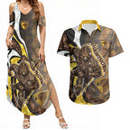Personalised Hawthorn Hawks Couples Matching Summer Maxi Dress and Hawaiian Shirt Trippy Psychedelic Abstract Art Mascot Football Fans