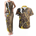Personalised Hawthorn Hawks Couples Matching Tank Maxi Dress and Hawaiian Shirt Trippy Psychedelic Abstract Art Mascot Football Fans