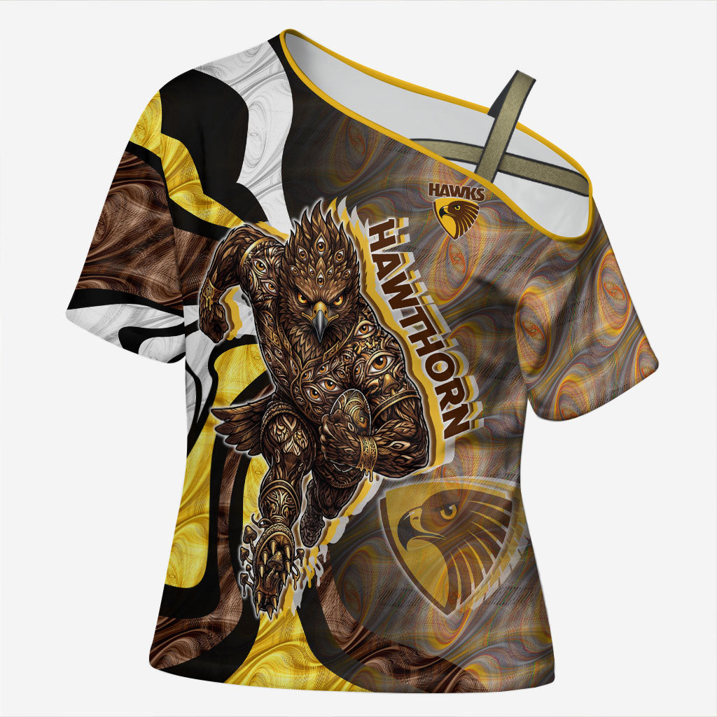 Personalised Hawthorn Hawks Cross Shoulder Shirt Trippy Psychedelic Abstract Art Mascot Football Fans