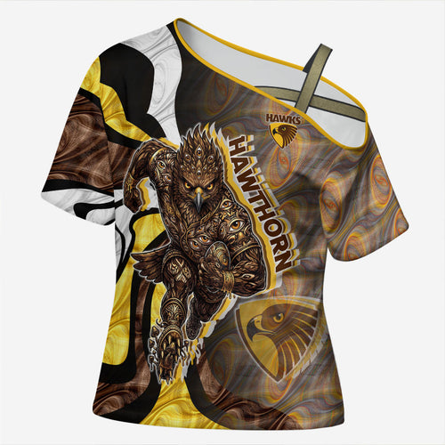 Personalised Hawthorn Hawks Cross Shoulder Shirt Trippy Psychedelic Abstract Art Mascot Football Fans