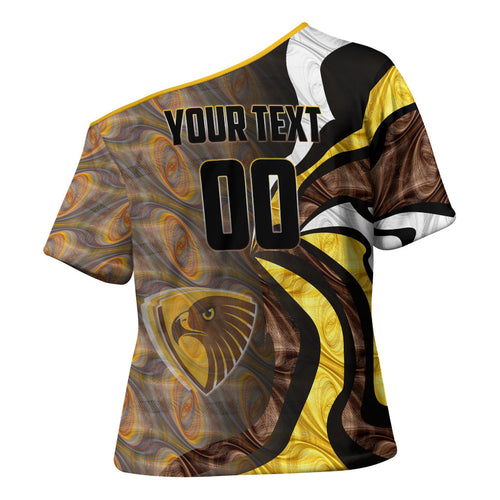 Personalised Hawthorn Hawks Cross Shoulder Shirt Trippy Psychedelic Abstract Art Mascot Football Fans