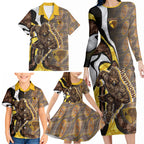 Personalised Hawthorn Hawks Family Matching Long Sleeve Bodycon Dress and Hawaiian Shirt Trippy Psychedelic Abstract Art Mascot Football Fans