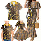 Personalised Hawthorn Hawks Family Matching Mermaid Dress and Hawaiian Shirt Trippy Psychedelic Abstract Art Mascot Football Fans