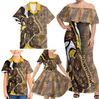 Personalised Hawthorn Hawks Family Matching Off Shoulder Maxi Dress and Hawaiian Shirt Trippy Psychedelic Abstract Art Mascot Football Fans