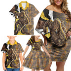Personalised Hawthorn Hawks Family Matching Off Shoulder Short Dress and Hawaiian Shirt Trippy Psychedelic Abstract Art Mascot Football Fans