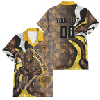 Personalised Hawthorn Hawks Family Matching Puletasi and Hawaiian Shirt Trippy Psychedelic Abstract Art Mascot Football Fans