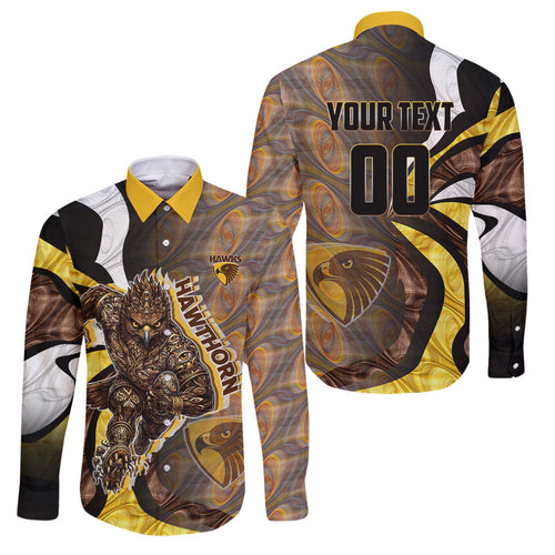 Personalised Hawthorn Hawks Family Matching Puletasi and Hawaiian Shirt Trippy Psychedelic Abstract Art Mascot Football Fans