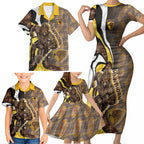 Personalised Hawthorn Hawks Family Matching Short Sleeve Bodycon Dress and Hawaiian Shirt Trippy Psychedelic Abstract Art Mascot Football Fans