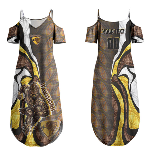 Personalised Hawthorn Hawks Family Matching Summer Maxi Dress and Hawaiian Shirt Trippy Psychedelic Abstract Art Mascot Football Fans