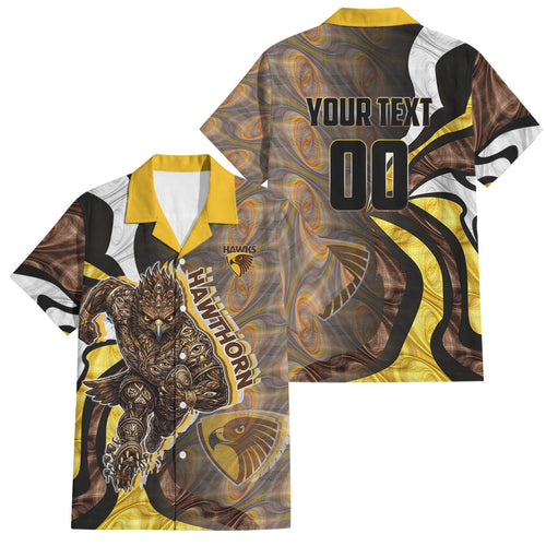 Personalised Hawthorn Hawks Family Matching Tank Maxi Dress and Hawaiian Shirt Trippy Psychedelic Abstract Art Mascot Football Fans