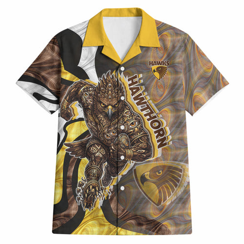 Personalised Hawthorn Hawks Hawaiian Shirt Trippy Psychedelic Abstract Art Mascot Football Fans