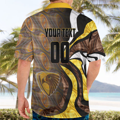 Personalised Hawthorn Hawks Hawaiian Shirt Trippy Psychedelic Abstract Art Mascot Football Fans