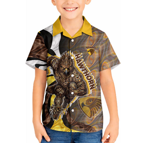 Personalised Hawthorn Hawks Hawaiian Shirt Trippy Psychedelic Abstract Art Mascot Football Fans