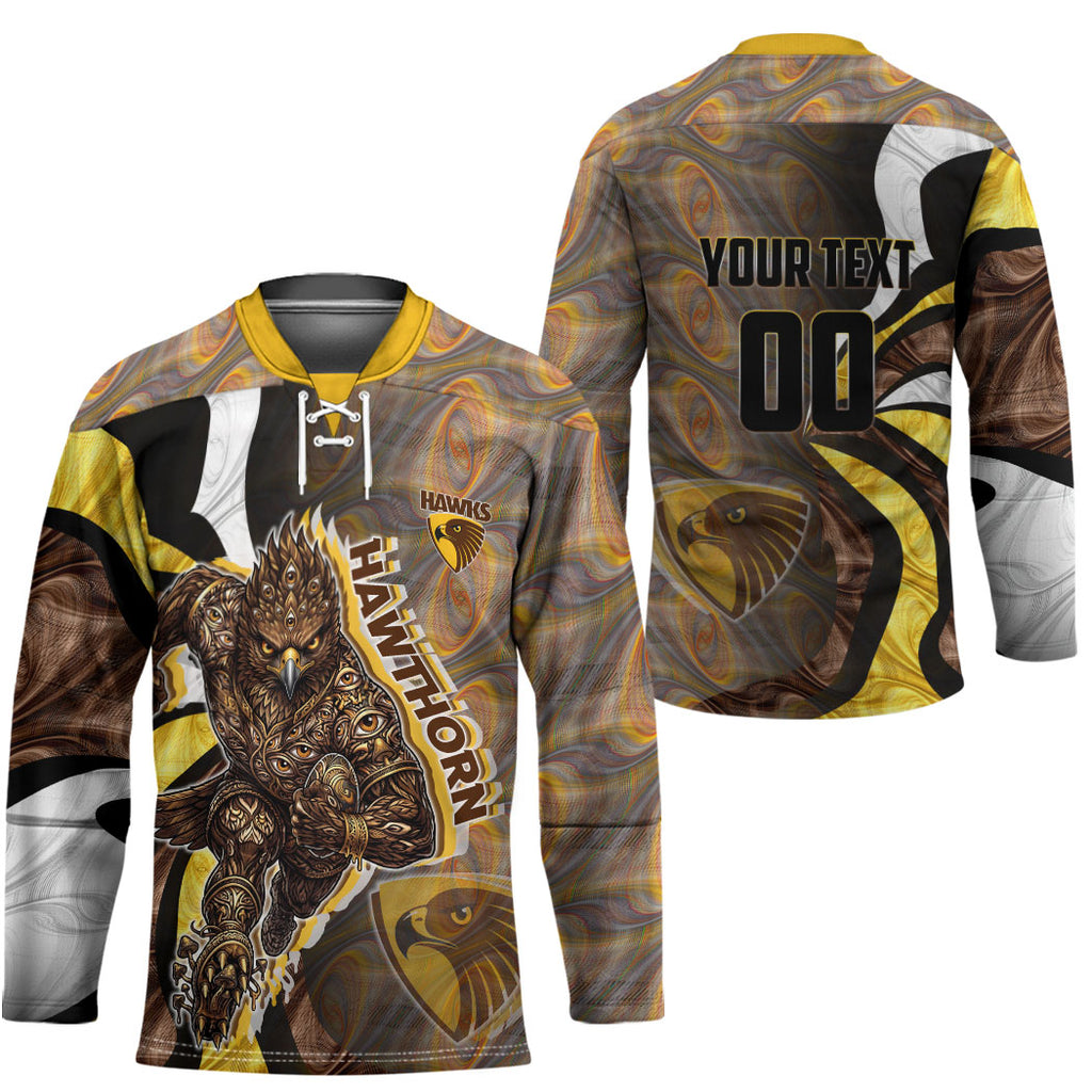 Personalised Hawthorn Hawks Hockey Jersey Trippy Psychedelic Abstract Art Mascot Football Fans