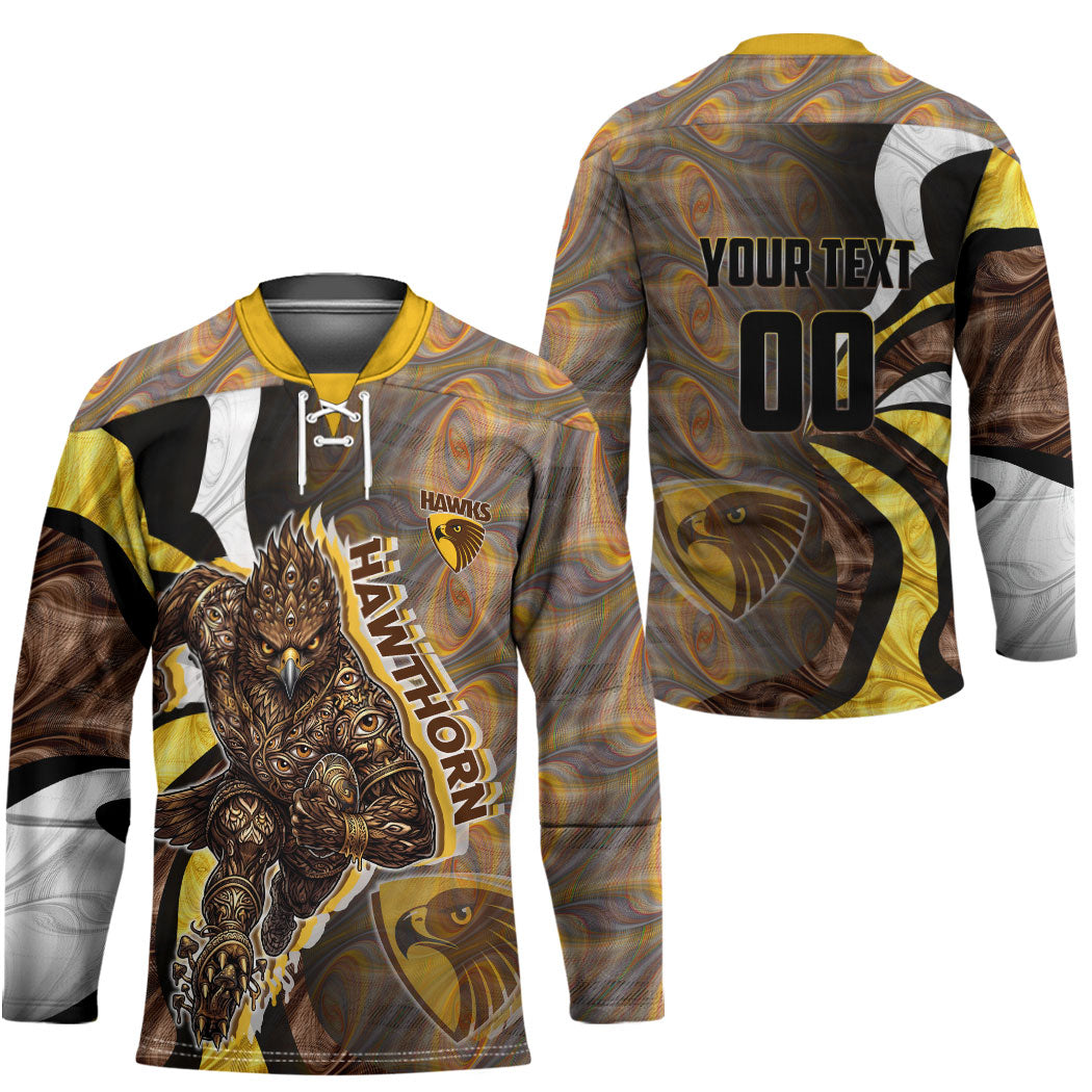Personalised Hawthorn Hawks Hockey Jersey Trippy Psychedelic Abstract Art Mascot Football Fans