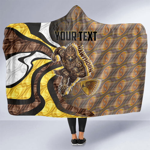 Personalised Hawthorn Hawks Hooded Blanket Trippy Psychedelic Abstract Art Mascot Football Fans