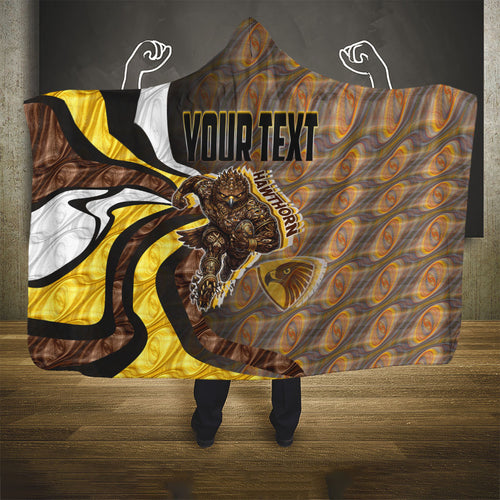 Personalised Hawthorn Hawks Hooded Blanket Trippy Psychedelic Abstract Art Mascot Football Fans