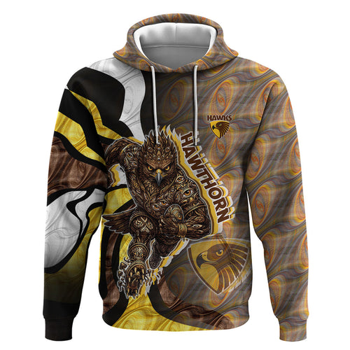 Personalised Hawthorn Hawks Hoodie Trippy Psychedelic Abstract Art Mascot Football Fans