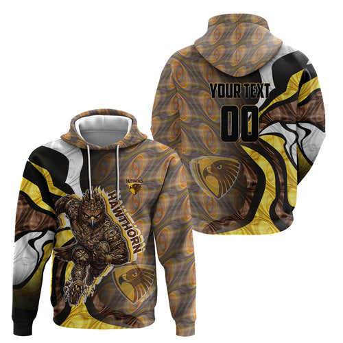 Personalised Hawthorn Hawks Hoodie Trippy Psychedelic Abstract Art Mascot Football Fans