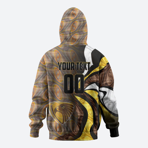 Personalised Hawthorn Hawks Hoodie Trippy Psychedelic Abstract Art Mascot Football Fans