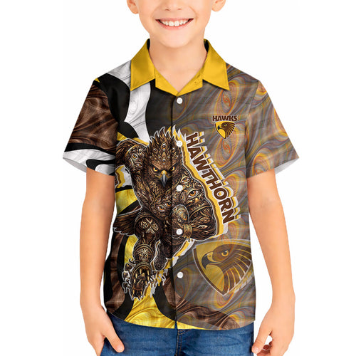 Personalised Hawthorn Hawks Kid Hawaiian Shirt Trippy Psychedelic Abstract Art Mascot Football Fans