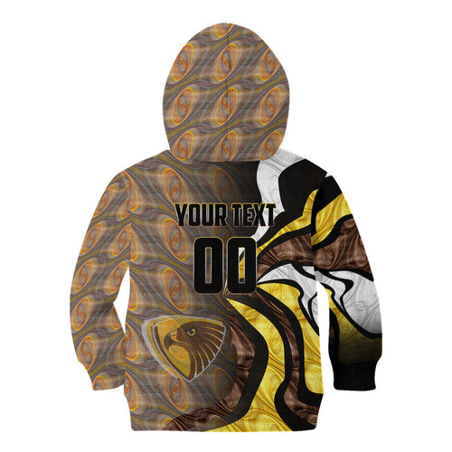 Personalised Hawthorn Hawks Kid Hoodie Trippy Psychedelic Abstract Art Mascot Football Fans