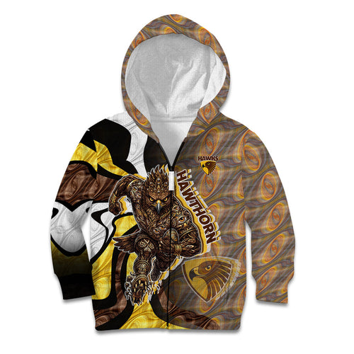 Personalised Hawthorn Hawks Kid Hoodie Trippy Psychedelic Abstract Art Mascot Football Fans