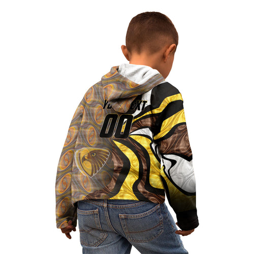 Personalised Hawthorn Hawks Kid Hoodie Trippy Psychedelic Abstract Art Mascot Football Fans