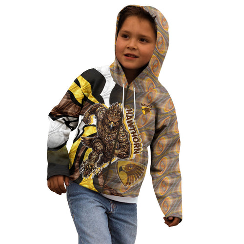 Personalised Hawthorn Hawks Kid Hoodie Trippy Psychedelic Abstract Art Mascot Football Fans