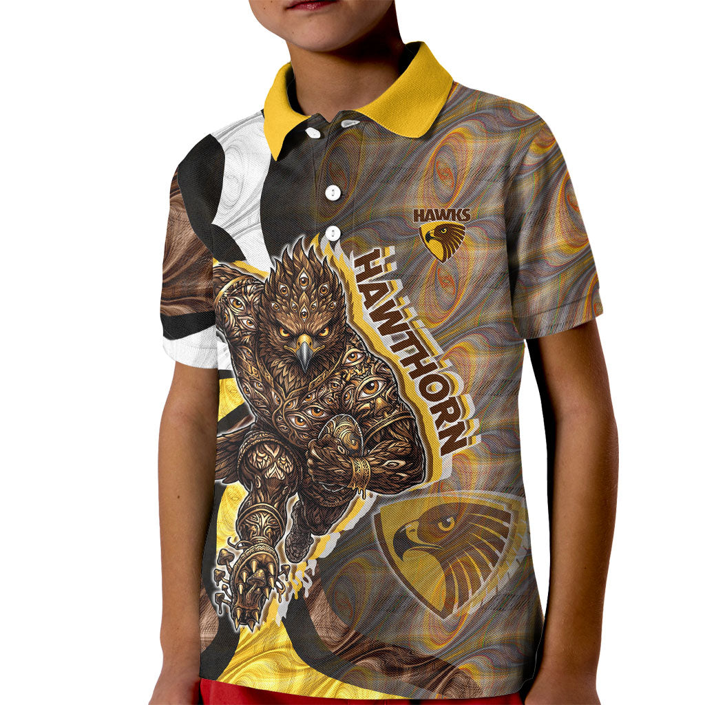 Personalised Hawthorn Hawks Kid Polo Shirt Trippy Psychedelic Abstract Art Mascot Football Fans