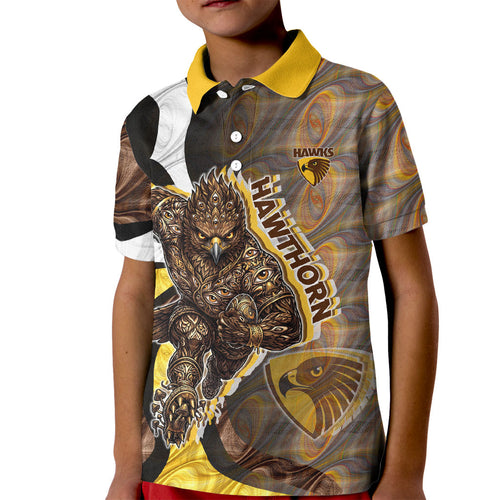 Personalised Hawthorn Hawks Kid Polo Shirt Trippy Psychedelic Abstract Art Mascot Football Fans